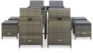 vidaXL 9-cz. zestaw mebli ogrodowych z poduszkami, rattan PE, szary - Meble ogrodowe - miniaturka - grafika 3