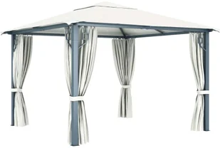 vidaXL Altana z zasłonami i lampkami, 300x300 cm, kremowa, aluminium! 3070332 - Altany ogrodowe - miniaturka - grafika 6