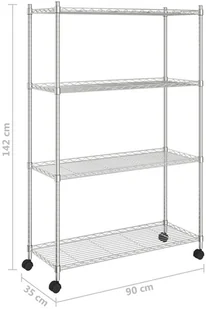 vidaXL 4-poziomowy regał na kółkach, 90x35x142 cm, chrom, 200 kg 324627 - Szafy i regały magazynowe - miniaturka - grafika 7