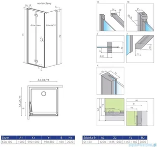 Radaway Essenza New KDJ-B kabina prysznicowa 100x120 lewa przejrzyste + brodzik Doros D + syfon 385083-01-01L/384054-01-01/SDRD1210-01 - Kabiny prysznicowe - miniaturka - grafika 3
