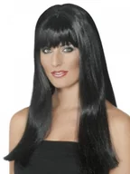 Dodatki do strojów karnawałowych - Smiffys+ Peruka damska włosy czarne długie z grzywką 42213 - miniaturka - grafika 1