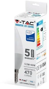 V-TAC Żarówka LED SAMSUNG CHIP 5.5W E14 Świeczka VT-226 6400K 470lm - Żarówki LED - miniaturka - grafika 3