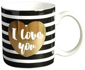 Kubki - LA CARTERIE Wkład z czarnym carterie 76000641 i Love You kubek porcelanowy/kolor złoty 11,6 x 9,5 x 8,2 cm 76000641 - miniaturka - grafika 1