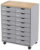 Systemy ekspozycyjne i znaki informacyjne - PAPERFLOW Organizer mobilny PAPERFLOW 16 szuflad 74,5x55,2x35cm szary z bukowym blatem PFDT162N0223-10 - miniaturka - grafika 1
