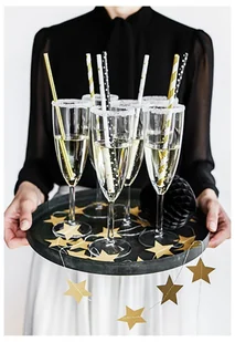 Słomki papierowe w paski, złote chrom, 19,5 cm, 10 szt SPP1M-019 - Słomki do napojów - miniaturka - grafika 5