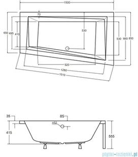 Besco Intima 150x85cm wanna asymetryczna prawa + obudowa + syfon #WAI-150-NPI/#OAP-150-INT/19975 - Wanny z hydromasażem - miniaturka - grafika 2