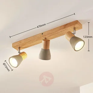 Lampenwelt COM Filiz lampa sufitowa LED, beton i drewno, 3-pkt. - Lampy sufitowe - miniaturka - grafika 3
