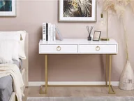 Konsole i sekretarzyki - Beliani Biurko / Konsola 2 szuflady biało-złota WESTPORT - miniaturka - grafika 1