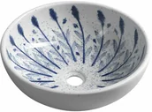 Umywalki - Sapho PRIORI umywalka ceramiczna średnica 41 cm biała z niebieskim wzorem PI028 - miniaturka - grafika 1