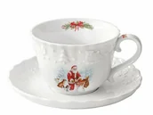 Ozdoby bożonarodzeniowe - Easy Life Nuova R2s ŚWIĄTECZNA FILIŻANKA PORCELANOWA ze SPODKIEM Święty Mikołaj w zimowym lesie - 250 ml R2461CARL - miniaturka - grafika 1