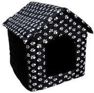 Legowiska dla psów - PETSBED PETSBED Legowisko buda czarna w łapki 60 x 57 cm - miniaturka - grafika 1
