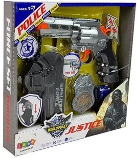 Import LEANToys Zestaw Policyjny Rewolwer 20cm Odznaka Kabura Gwizdek Dźwięk Efekty Świetlne LT-7868-0 - Zabawki militarne - miniaturka - grafika 4