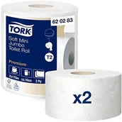 Akcesoria do wc - Tork Mini Jumbo uchwyt na papier toaletowy, miękki, system T2, 170 m X 9,7 cm, 2 rolki z wysokimi 1214 arkuszy 620283 - miniaturka - grafika 1
