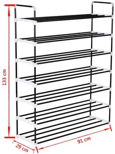 vidaXL Stojak na buty z 7 półkami, metal i plastik, czarny - Szafki na buty - miniaturka - grafika 7