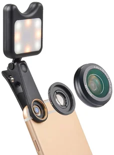 Apexel APL-3663FL Obiektyw 0.36X Wide Angle 15X Makro +Lampka LED black 7624X1 - Etui i futerały do telefonów - miniaturka - grafika 2
