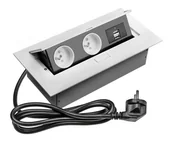 Przedłużacze i rozgałęźniki - HBF biurkowy wpuszczany PROSTOKĄT 2xgn z/0+2xusb biały GTV - miniaturka - grafika 1