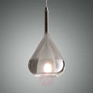 Lampy sufitowe - Fabas Luce Lampa wisząca Lila, szklany klosz kropla, szara - miniaturka - grafika 1