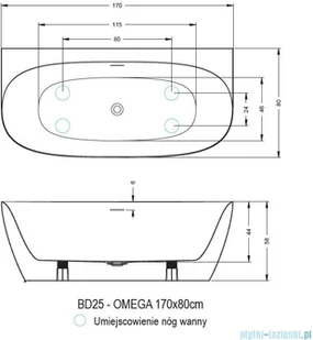 Riho Omega wanna wolnostojąca przyścienna 170x80cm BD25 - Wanny - miniaturka - grafika 3