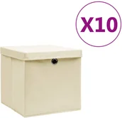 Pudła i pojemniki do przechowywania - vidaXL vidaXL Pudełka z pokrywami, 10 szt., 28x28x28 cm, kremowe - miniaturka - grafika 1