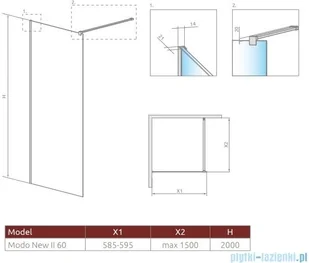 Radaway Modo X Black II Frame kabina Walk-in 60x200 szkło 10mm 389264-54-56 | - Ścianki i drzwi prysznicowe - miniaturka - grafika 2