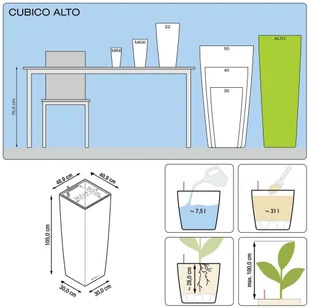 Lechuza Donica Cubico Alto 40 ALL-IN-ONE, taupe, wysoki połysk, 18234 - Donice - miniaturka - grafika 7