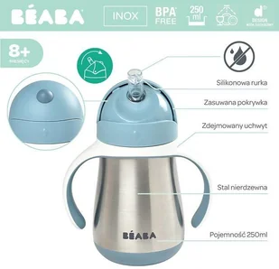 Beaba Butelka - kubek niekapek stalowa ze słomką 250 ml windy blue - Butelki dla niemowląt - miniaturka - grafika 4