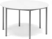 Meble do szkół i przedszkoli - AJ Produkty Stół SONITUS, okrągły, 1200x720 mm, laminat biały, szary aluminium - miniaturka - grafika 1