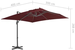 vidaXL Parasol wiszący na aluminiowym słupku, bordowy, 400x300 cm 312315 - Parasole ogrodowe - miniaturka - grafika 8