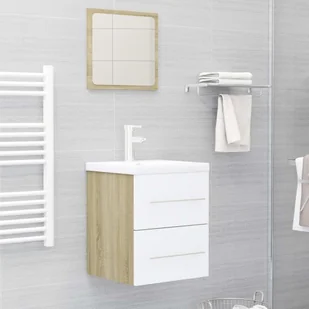 VidaXL Lumarko Szafka pod umywalkę, biel i dąb sonoma, 41x38,5x48 cm, płyta 804688 VidaXL - Meble łazienkowe - miniaturka - grafika 3