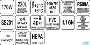 Yato STÓŁ CHŁODNICZY 220L Z 4 SZUFLADAMI YG-05280 - Szafy i witryny chłodnicze - miniaturka - grafika 9