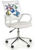 Fotele i krzesła biurowe - Halmar Krzesło obrotowe do biurka białe ekoskóra, motylki IBIS BUTTERFLY młodzieżowy - miniaturka - grafika 1