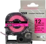 Taśmy do drukarek barwiące - Epson SK12P, 12mm x 5m, czarny druk / fluorescencyjny różowy podkład, taśma zamiennik - miniaturka - grafika 1
