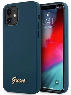 Guess GUHCP12SLSLMGBL iPhone 12 mini 5,4" niebieski/blue hardcase Metal Logo Script GUE001068 - Etui i futerały do telefonów - miniaturka - grafika 2