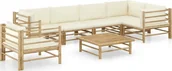Meble ogrodowe - vidaXL 7-cz zestaw do ogrodu śmietankowe poduszki bambus 3058247 - miniaturka - grafika 1