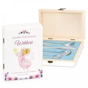 Sztućce dla dzieci - Murrano Zestaw Sztućców Dla Dzieci W Drewnianym Etui Nadruk Aniołek SZT-ANIMALS_DRW-UV-019 - miniaturka - grafika 1