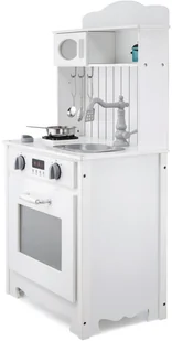 Mamabrum Biała drewniana kuchnia z fartuszkiem, akcesoriami i lampą LED WOODEN KITCHEN 133 - Zabawki AGD - miniaturka - grafika 11