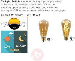 Lucide Żarówka LED E27 ST64 4W 2 200 K bursztyn czujnik - Żarówki LED - miniaturka - grafika 4