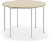 Meble do szkół i przedszkoli - AJ Produkty Biurko SONITUS, okrągłe, 1200x760 mm, brzoza laminat, biały - miniaturka - grafika 1