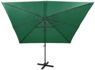 vidaXL Parasol wiszący z lampkami LED i słupkiem, zielony, 300 cm 312345 - Parasole ogrodowe - miniaturka - grafika 5