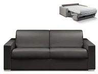 Sofy i kanapy - Vente-Unique 4-osobowa kanapa z ekspresowym mechanizmem rozkładania z materiału skóropodobnego CALITO - Kolor: czarny - Wymiary miejsca do spania: 160 cm - Materac 18 cm - miniaturka - grafika 1