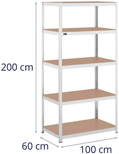 MSW MSW Regał magazynowy 100 x 60 x 197 cm 5 x 150 kg szary MSW-STSH-28 - Szafy i regały magazynowe - miniaturka - grafika 7