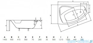 Besco Rima 140x90cm wanna asymetryczna lewa + obudowa + syfon (#WAR-140-NL/OAR-140-P/L/19975) - Wanny - miniaturka - grafika 2