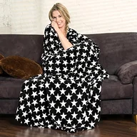 Koce - CelinaTex Koc do wtulania się z motywem gwiazd, materiał z mikrofibry Coral-Fleece, miękki i puszysty, koc dzienny  Moonlight, czarny, 200 cm x 220 cm 5001118 - miniaturka - grafika 1