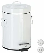 Koszyki łazienkowe - Relaxdays kosz na śmieci z pedałem w stylu vintage, kosz na odpady do kuchni lub łazienki, metalowy kosz na śmieci z funkcją pedałowania, kosz na śmieci, biały - miniaturka - grafika 1