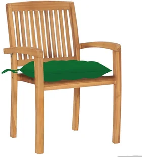 vidaXL Krzesła ogrodowe, 2 szt., zielone poduszki, lite drewno tekowe! 3063272 - Fotele i krzesła ogrodowe - miniaturka - grafika 2