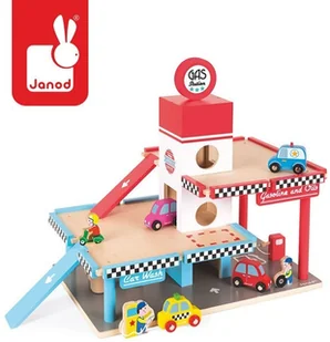 janod Stacja benzynowa garaż drewniany z 8 elementami 3700217357184 - Tory, garaże, parkingi - miniaturka - grafika 5