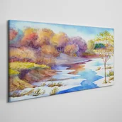 Obrazy i zdjęcia - PL Coloray Obraz na Płótnie Akwarela drzewa rzeka 140x70cm - miniaturka - grafika 1