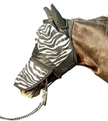 Akcesoria jeździeckie - HKM 52691291.0650 maska chroniąca przed muchami z ochroną nosa, zebra biały/czarny wzór - rozmiar pełny koń 5269-1291-0650 - miniaturka - grafika 1