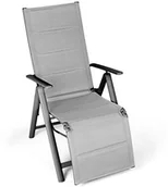 Fotele i krzesła ogrodowe - Vanage aluminiowe krzesło ogrodowe z podnóżkiem w kolorze czarnym  składane krzesło ogrodowe w zestawie 2 szt., wyściełany, jasnoszary VG-3360 - miniaturka - grafika 1