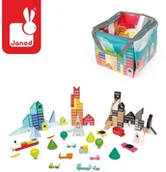 Klocki - Janod Klocki drewniane z matą do zabawy Kubix 70 sztuk Miasto, Janod - miniaturka - grafika 1